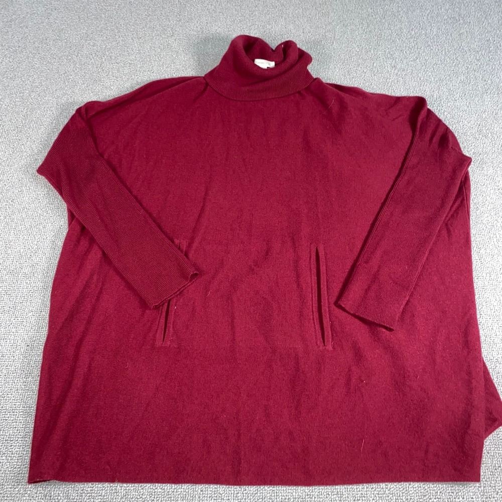 Garnet Hill Cashmere Wool Turtleneck Sweater Women's M Burgundy Red Tunic Pocket